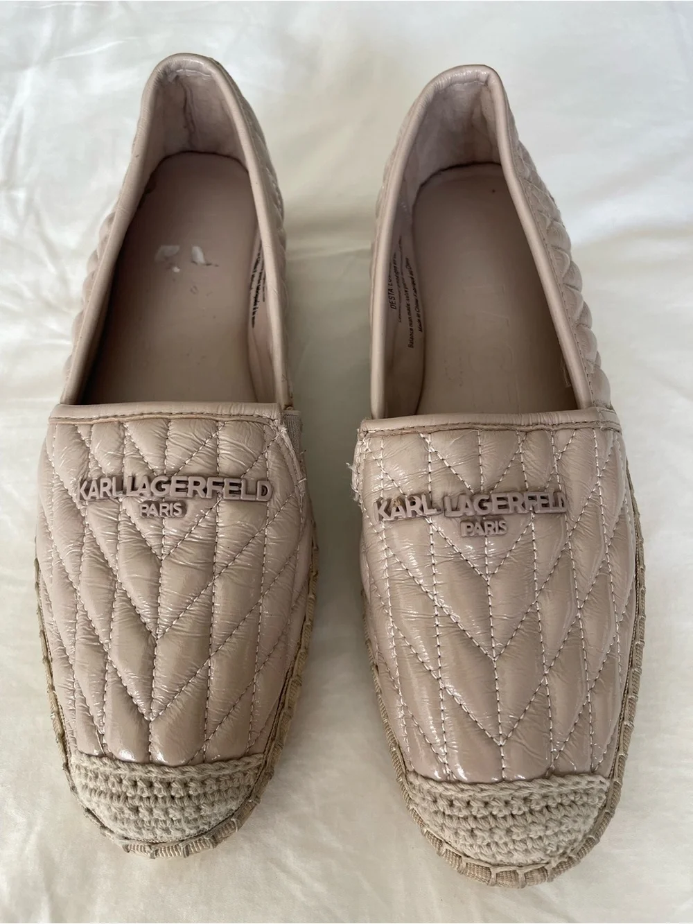 Karl Lagerfeld Paris Desta Logo‎ Quilted Nude Platform Espadrille Slip-On 6.5